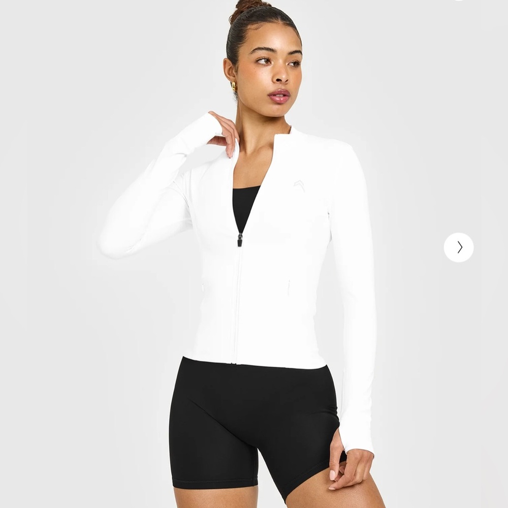 White Athletic Workout Zip-Up Jacket